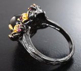 Серебряное кольцо с кристаллическим черным опалом и розовыми турмалинами Серебро 925