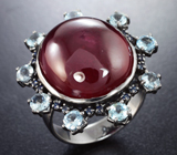 Серебряное кольцо с рубином 32,28 карата, аквамаринами и синими сапфирами Серебро 925