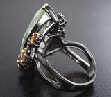 Серебряное кольцо c зеленым аметистом, зеленовато-желтыми турмалинами, цитринами и альмандинами гранатами Серебро 925