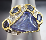 Серебряное кольцо с танзанитом 3,45 карата и синими сапфирами Серебро 925