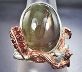 Серебряное кольцо с крупным полихромным сапфиром, диопсидами и альмандинами гранатами Серебро 925