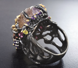 Серебряное кольцо с резным аметрином 35+ карат, родолитами, аметистами и желтыми турмалинами Серебро 925