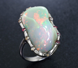 Серебряное кольцо с кристаллическим эфиопским опалом 10,77 карата и разноцветными сапфирами