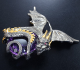 Серебряный кулон «Дракон» с уругвайским аметистом 57,74 карата, сапфирами и цаворитами Серебро 925