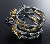 Серебряное кольцо с аметистами, цаворитом и синими сапфирами