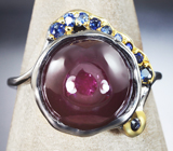 Серебряное кольцо с рубином 7,14 карата и синими сапфирами Серебро 925