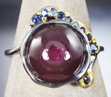 Серебряное кольцо с рубином 7,14 карата и синими сапфирами