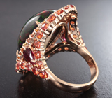 Кольцо с кристаллическим черным опалом 9,98 карата, рубинами, оранжевыми и желтыми сапфирами Золото