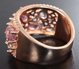 Нежное серебряное кольцо с розовыми турмалинами, морганитами и танзанитами Серебро 925