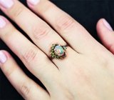 Серебряное кольцо с кристаллическим эфиопским опалом и турмалинами