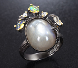 Серебряное кольцо с лунным камнем с эффектом кошачьего глаза и кристаллическими эфиопскими опалами Серебро 925