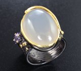 Серебряное кольцо с халцедоном 25+ карат и аметистом