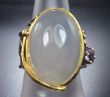 Серебряное кольцо с халцедоном 25+ карат и аметистом