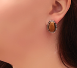 Серебряные серьги с тигровым глазом Серебро 925