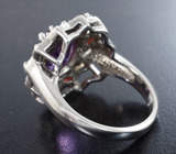 Праздничное серебряное кольцо с аметистом, цитринами, гранатами, перидотами и голубыми топазами Серебро 925