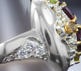 Серебряное кольцо с родолитами и разноцветными турмалинами Серебро 925