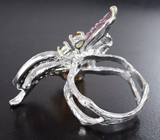 Серебряное кольцо с цитринами, разноцветными турмалинами и родолитами Серебро 925