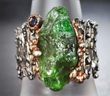 Серебряное кольцо с молдавитом и синим сапфиром Серебро 925