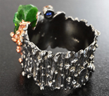 Серебряное кольцо с молдавитом и синим сапфиром Серебро 925