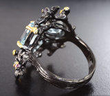 Серебряное кольцо с голубыми топазами и аметистами Серебро 925