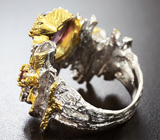 Серебряное кольцо с аметистом и родолитами Серебро 925
