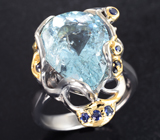 Серебряное кольцо с аквамарином 6,99 карата и синими сапфирами Серебро 925