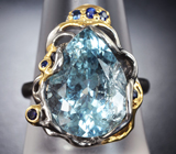 Серебряное кольцо с аквамарином 6,99 карата и синими сапфирами Серебро 925
