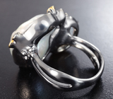 Серебряное кольцо с жемчугом 38,27 карата и синими сапфирами Серебро 925