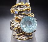 Серебряное кольцо с аквамарином 6,2 карата и синими сапфирами Серебро 925