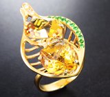 Золотое кольцо с топовыми гелиодорами авторской огранки 8,66 карата, цаворитами и бриллиантами Золото