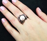 Серебряное кольцо с жемчужиной и розовыми турмалинами