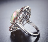 Серебряное кольцо с кристалическим эфиопским опалом 6,61 карата и разноцветными сапфирами Серебро 925
