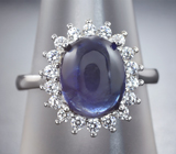 Изящное серебряное кольцо с крупным синим сапфиром Серебро 925