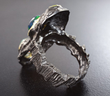 Серебряное кольцо с кристаллическими черными опалами и перидотами Серебро 925