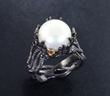 Серебряное кольцо с жемчужиной и альмандинами гранатами