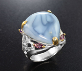 Серебряное кольцо с голубым опалом, родолитами и аметистами Серебро 925