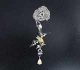 Серебряный кулон «Летучие мыши» с ограненными эфиопскими опалами и черными шпинелями + цепочка Серебро 925