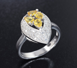Симпатичное серебряное кольцо с редкими желтыми сапфирами Серебро 925