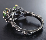 Серебряное кольцо с кристаллическими черными опалами