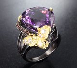 Серебряное кольцо с аметистом 21+ карат, желтым турмалином, родолитами и синими сапфирами Серебро 925