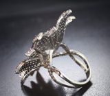 Серебряное кольцо с кристаллическим черным опалом 4,73 карата, розовыми и золотистыми сапфирами бриллиантовой огранки Серебро 925
