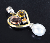 Романтичный серебряный комплект с жемчугом и турмалинами