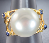 Золотое кольцо с жемчужиной 12,63 карата и синими сапфирами Золото