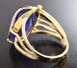 Золотое кольцо с крупным танзанитом 13,58, синими сапфирами и бриллиантами Золото