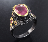 Серебряное кольцо с рубином и родолитами Серебро 925