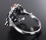 Серебряное кольцо с мексиканским огненным агатом и розовыми сапфирами Серебро 925