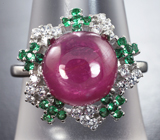 Замечательное серебряное кольцо с крупным кабошоном рубина
