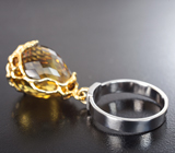 Кольцо с мобильно-закрепленным массивным бриолетом цитрина 22,82 карата Золото