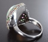 Серебряное кольцо с кристаллическим эфиопским опалом 6,65 карата, разноцветными сапфирами, цаворитами и родолитами Серебро 925