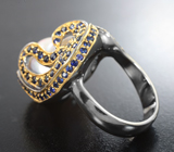 Серебряное кольцо с жемчужиной барокко 29,8 карата и синими сапфирами Серебро 925